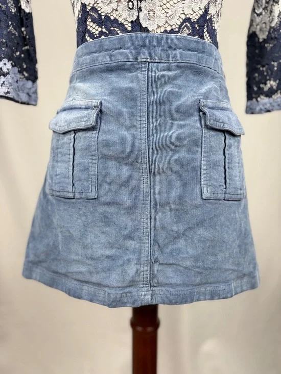 Guess Blue Corduroy Mini Skirt Y2K Stretch A-Line Size 32 - Picture 4 of 6